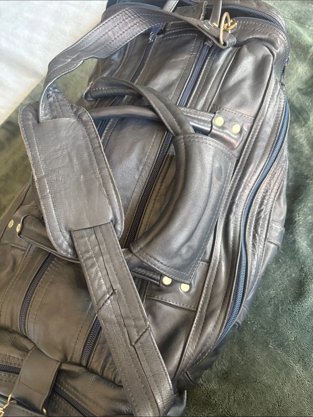 Classic Black Leather Duffel with Adjustable Shoulder Strap